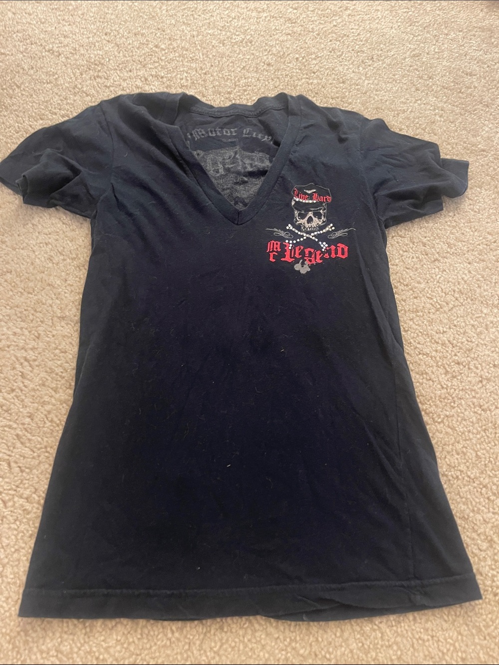 Black V-Neck Kids Tee with Skull Graphic